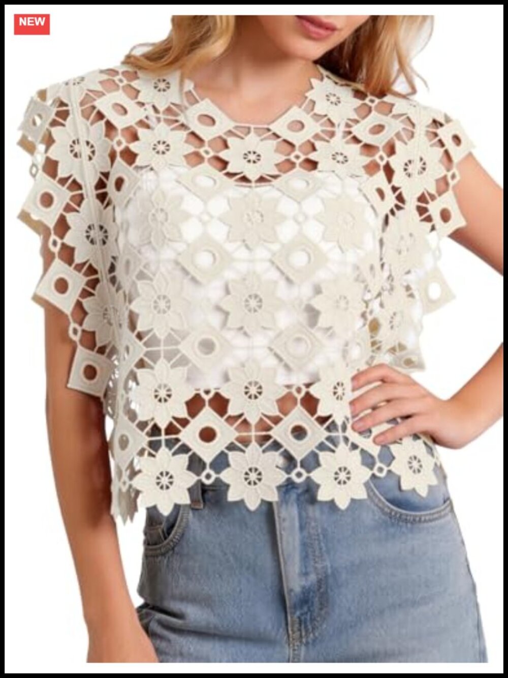 Hollow Out Floral Lace Crop Top Sleeveless Going Out Summer